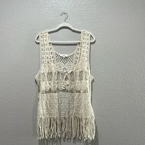 Love Tree Los Angeles Lace Embroidery Vest Large Tie Front Cream bohemian